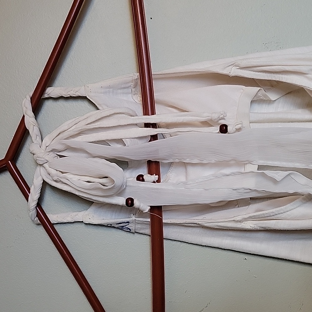 American Eagle Womens Size Small Flowy Halter Top Ribbon and Bead Ties - Picture 4 of 9
